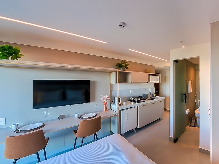 Studio Comfort com varanda Frente Mar