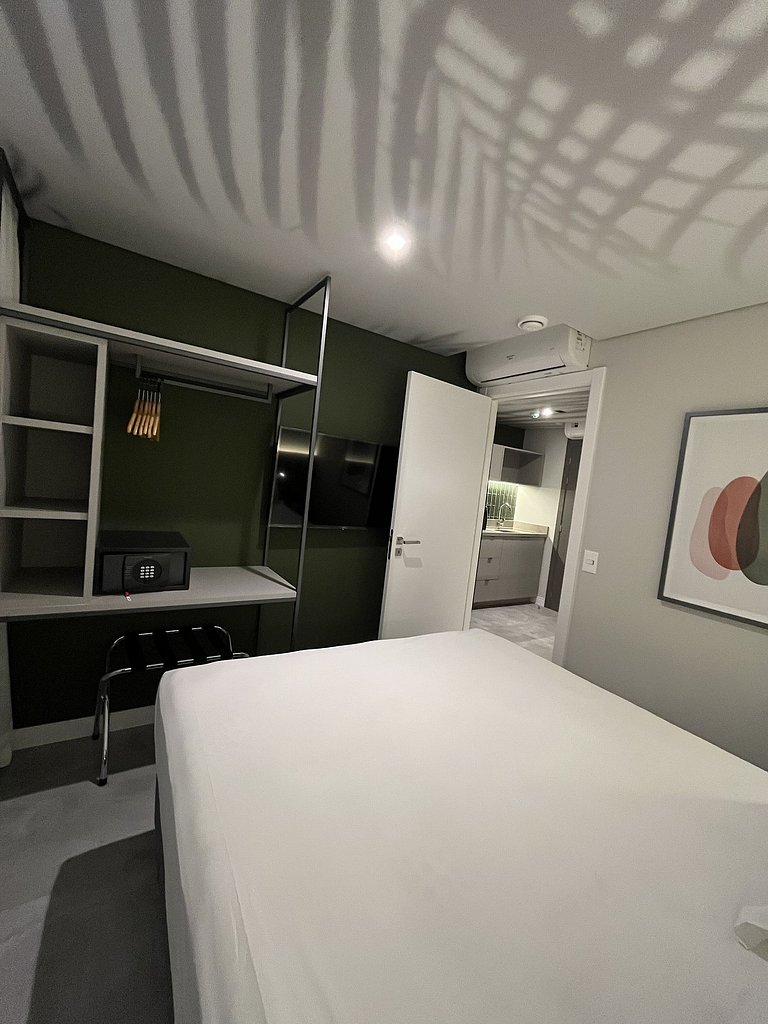 Apto Família 26m² - 3min da praia c/ cozinha
