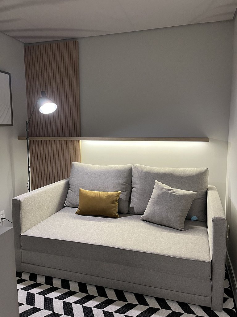 Apto Família 26m² - 3min da praia c/ cozinha