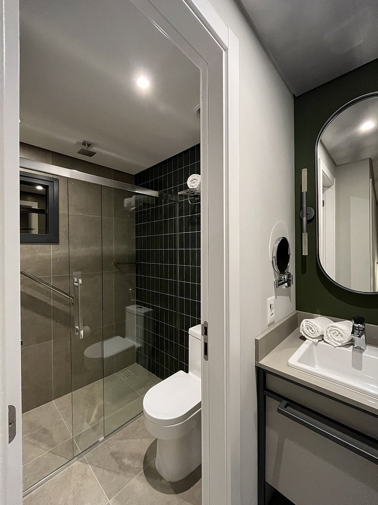 Apto Família 26m² - 3min da praia c/ cozinha